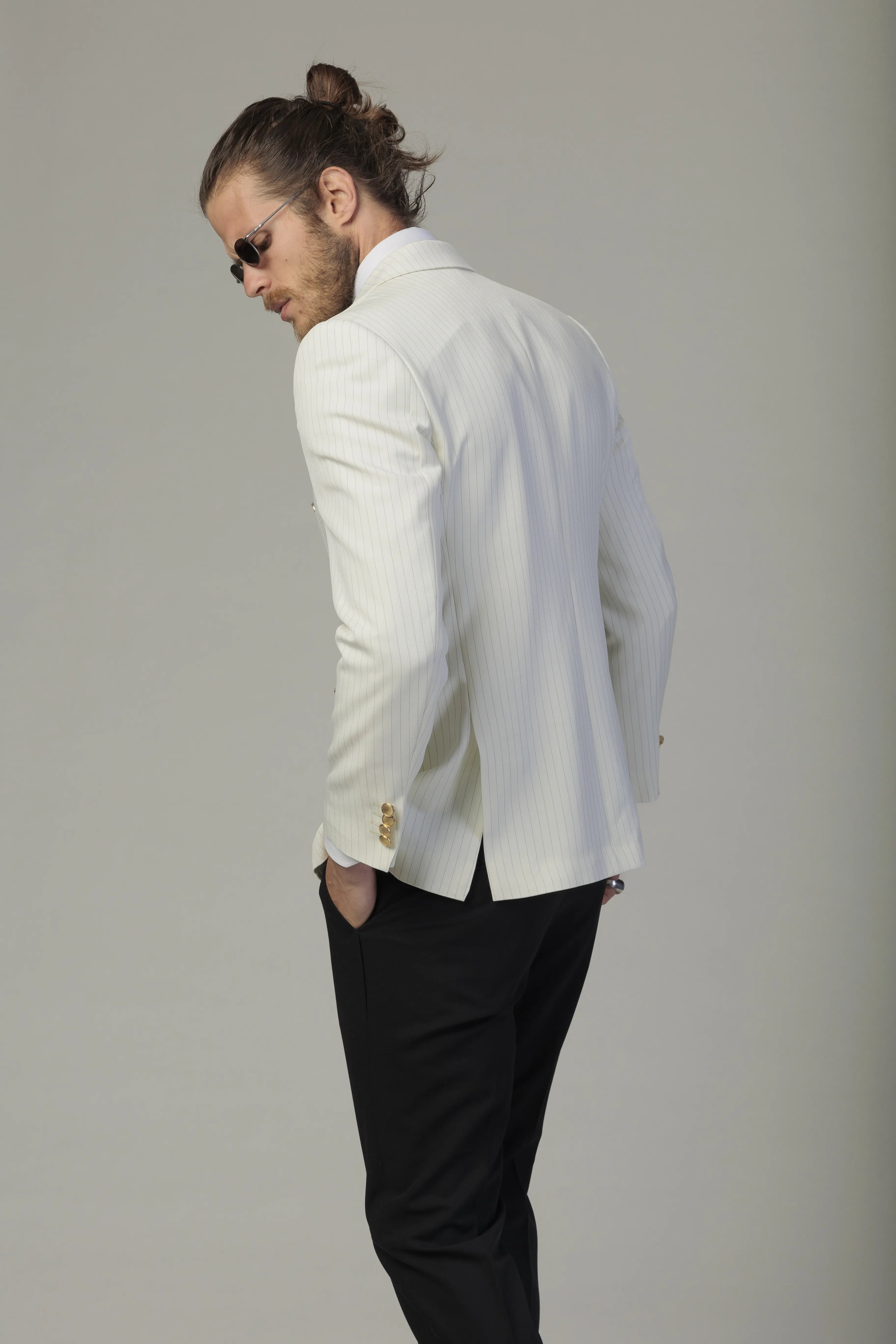 Sacou Barbati, Sacou alb cu Dungi, Sacou Barbati Elegant