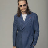 Costum Albastru cu Dungi, Costum Barbati Albastru, Costum Elegant Albastru, Costum cu Dungi