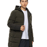 Geacă Puffer Lungă Verde Măsliniu cu Glugă – Ultra-Warm, Hidrofugă