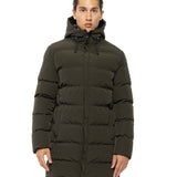 Geacă Puffer Lungă Verde Măsliniu cu Glugă – Ultra-Warm, Hidrofugă