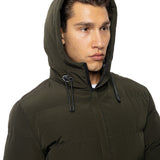 Geacă Puffer Lungă Verde Măsliniu cu Glugă – Ultra-Warm, Hidrofugă