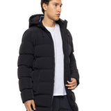 Geacă Puffer Lungă cu Glugă – Negru