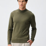 Pulover mock-neck cu cașmir – verde olive