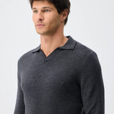 Pulover polo tricotat cu guler în V - gray