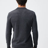 Pulover polo tricotat cu guler în V - gray