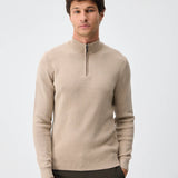 Pulover din bumbac cu fermoar la jumătate - beige