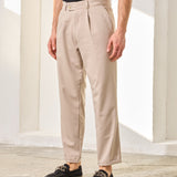 Pantaloni Everhold, Cropped cu Pense, Crem