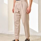 Pantaloni Everhold, Cropped cu Pense, Crem