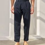 Pantaloni Everhold, Cropped cu Pense, Navy