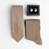 Set Cadou Accesorii (Butoni, Șosete, Cravată) Bej