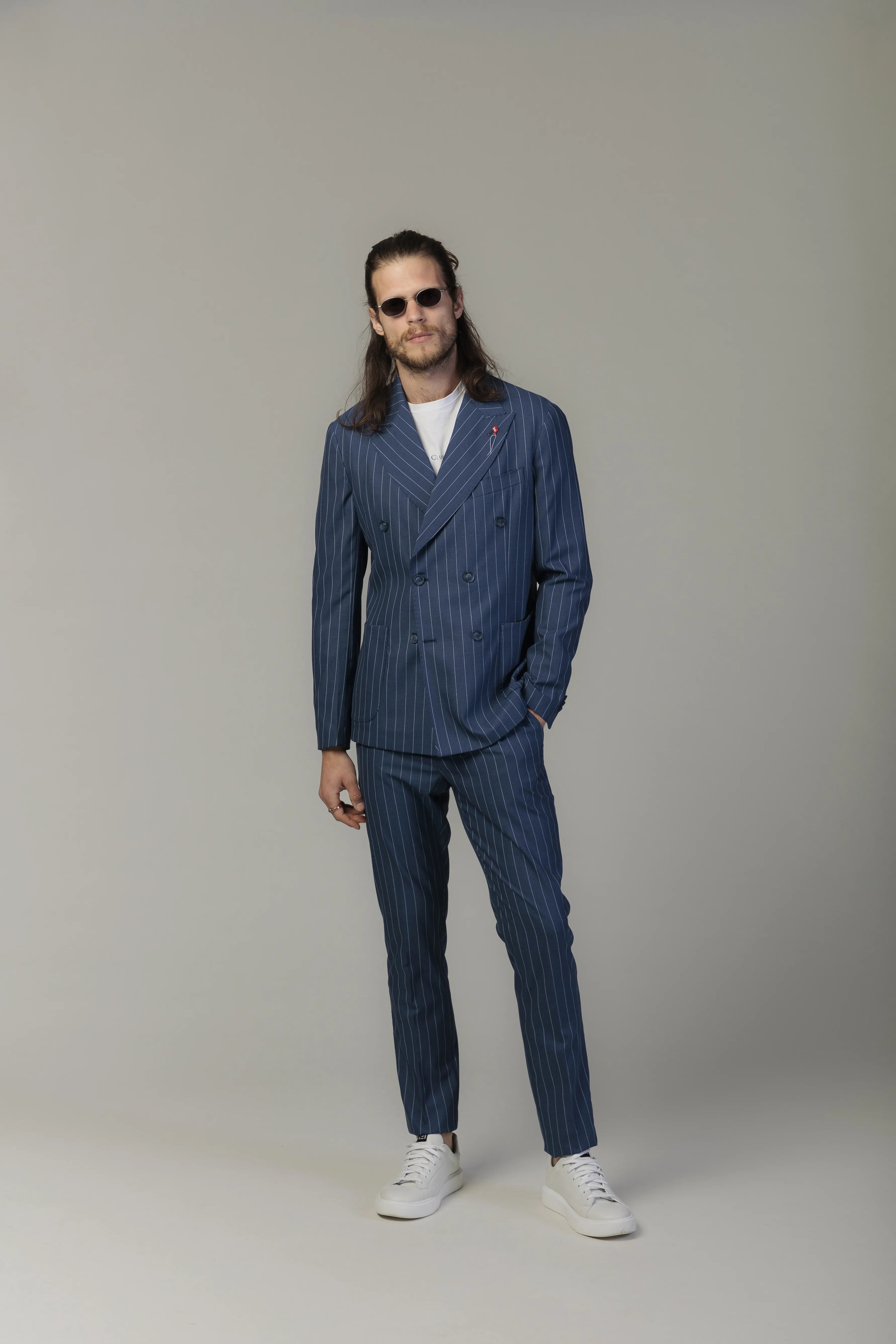 Costum Albastru cu Dungi, Costum Barbati Albastru, Costum Elegant Albastru, Costum cu Dungi