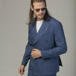 Costum Albastru cu Dungi, Costum Barbati Albastru, Costum Elegant Albastru, Costum cu Dungi