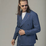 Costum Albastru cu Dungi, Costum Barbati Albastru, Costum Elegant Albastru, Costum cu Dungi