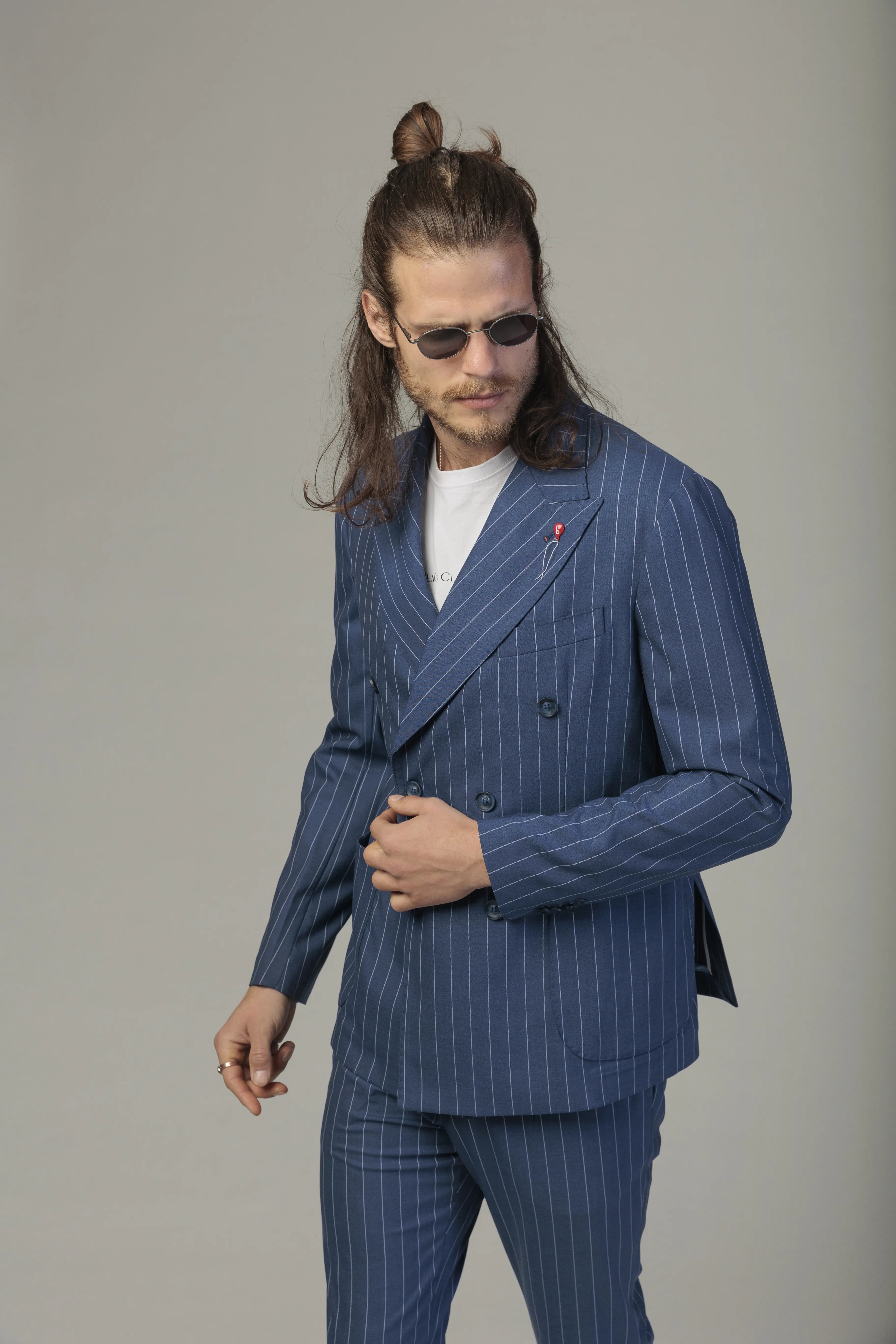 Costum Albastru cu Dungi, Costum Barbati Albastru, Costum Elegant Albastru, Costum cu Dungi