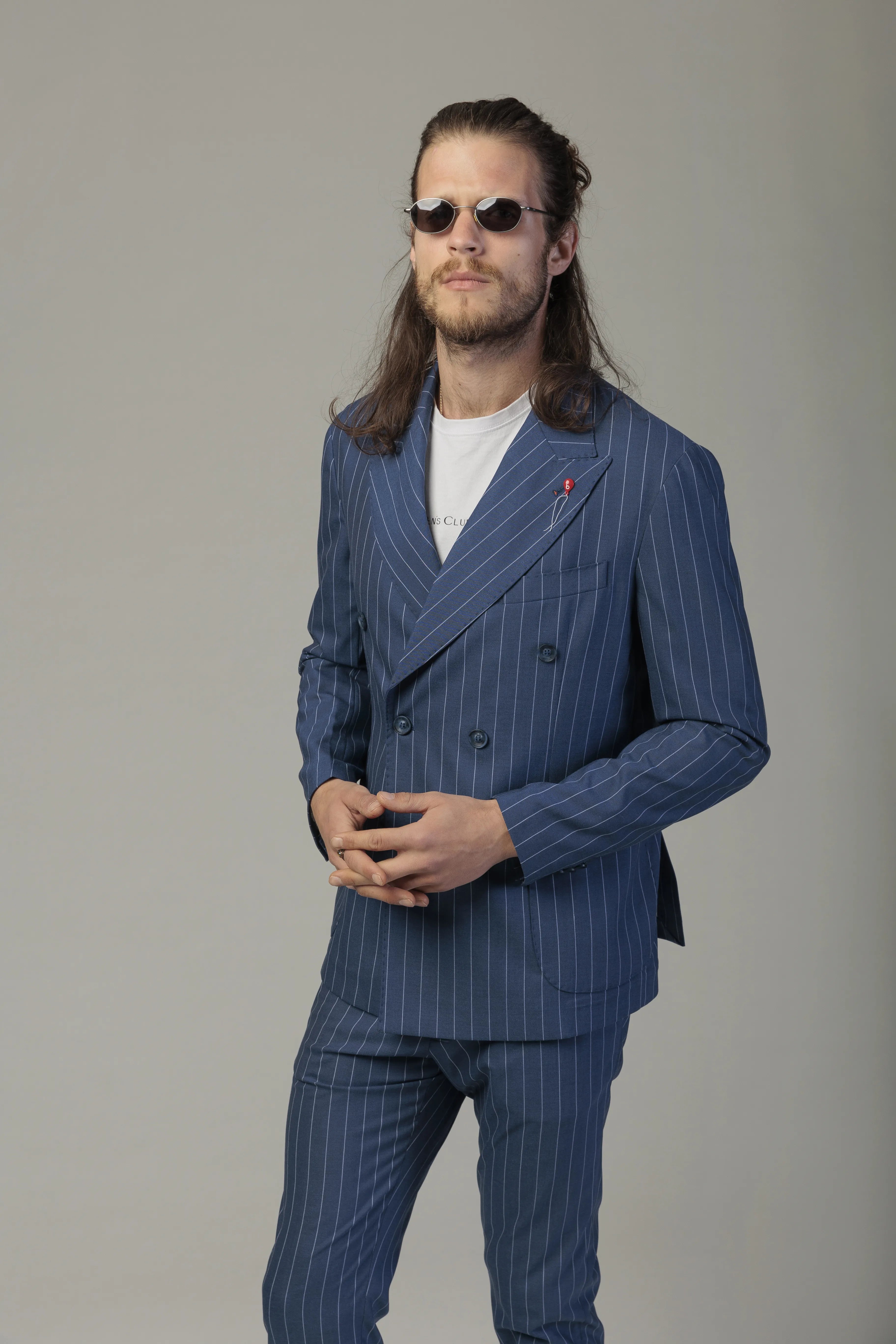 Costum Albastru cu Dungi, Costum Barbati Albastru, Costum Elegant Albastru, Costum cu Dungi
