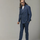 Costum Albastru cu Dungi, Costum Barbati Albastru, Costum Elegant Albastru, Costum cu Dungi