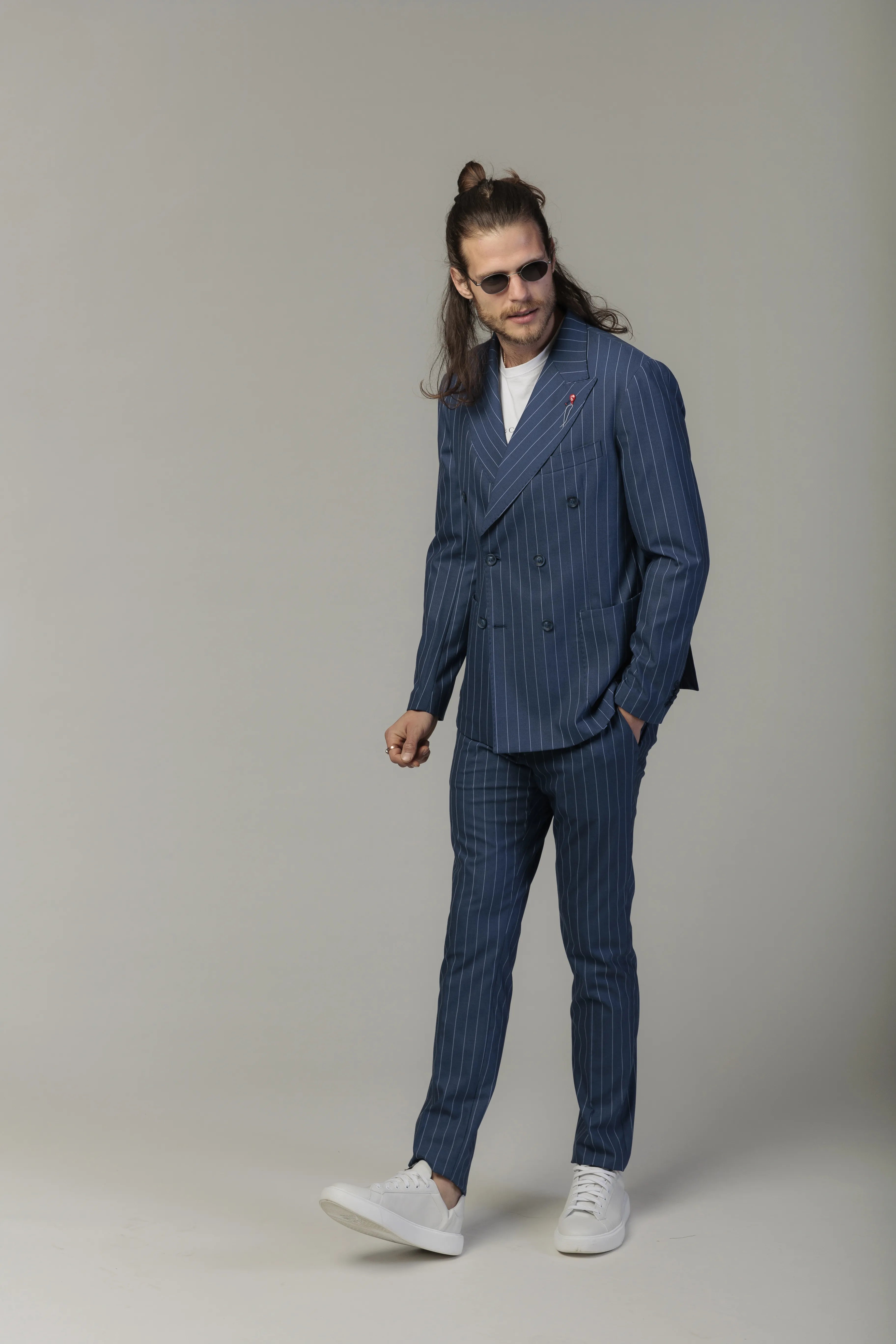 Costum Albastru cu Dungi, Costum Barbati Albastru, Costum Elegant Albastru, Costum cu Dungi