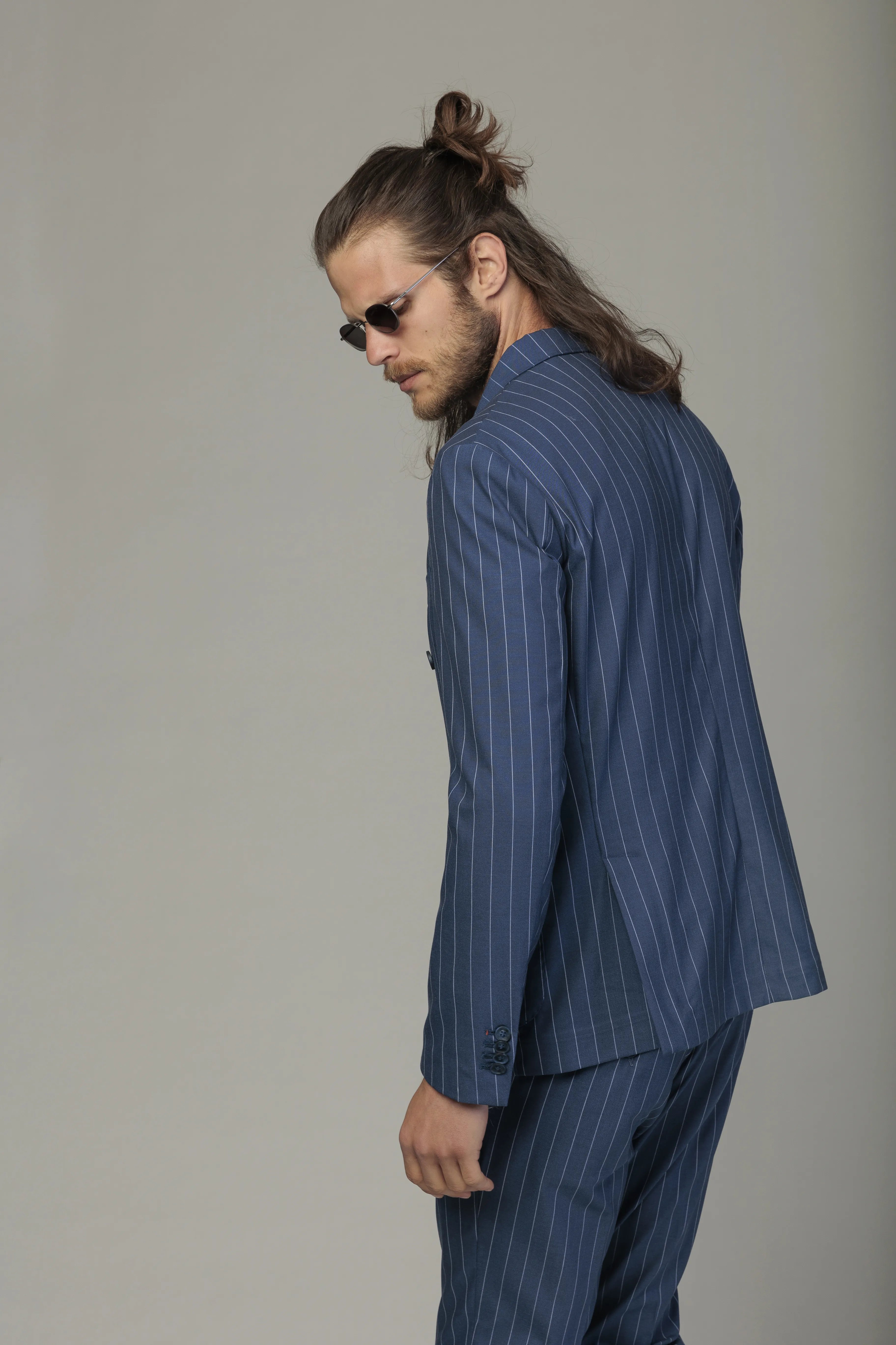 Costum Albastru cu Dungi, Costum Barbati Albastru, Costum Elegant Albastru, Costum cu Dungi