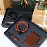 Set Cadou Classic Leather Brown - curea, portofel și breloc