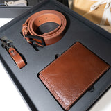 Set Cadou Classic Leather Brown - curea, portofel și breloc