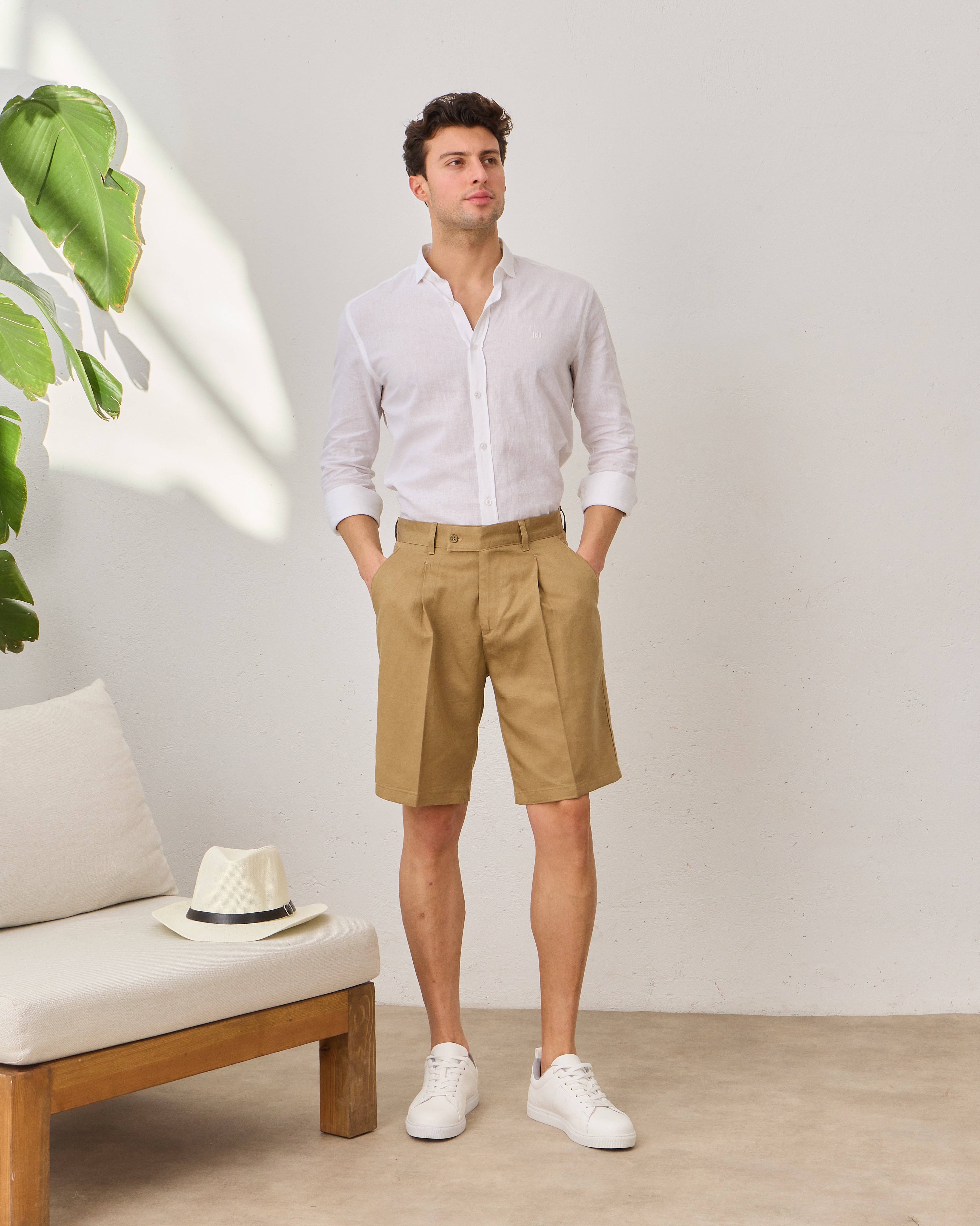 Pantaloni Scurți Everhold, cu Pense, Camel