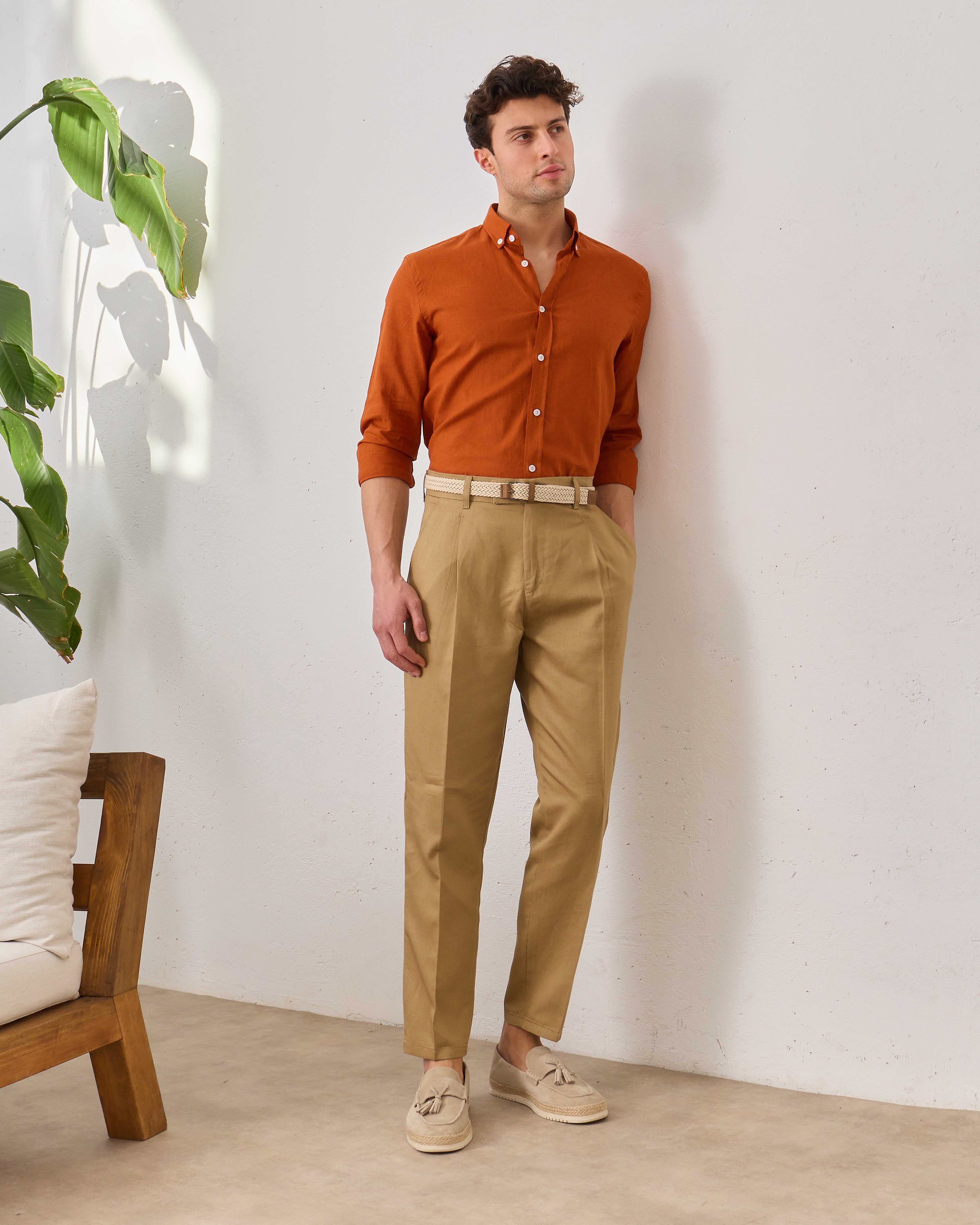 Pantaloni Everhold, Cropped cu Pense, Camel