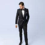 Costum Ceremonie Negru cu Guler Sal, costum negru, costum roz negru, costum negru elegant, costum fancy, costum birou, costum eveniment special, costum nunta, costum ceremonie, costum elegant, costum birou, costume barbat, costume cluj, costume targu mures, pantaloni costum, costum lejer, bernese milano, men’s club