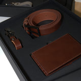 Set Cadou Classic Leather Brown - curea, portofel și breloc