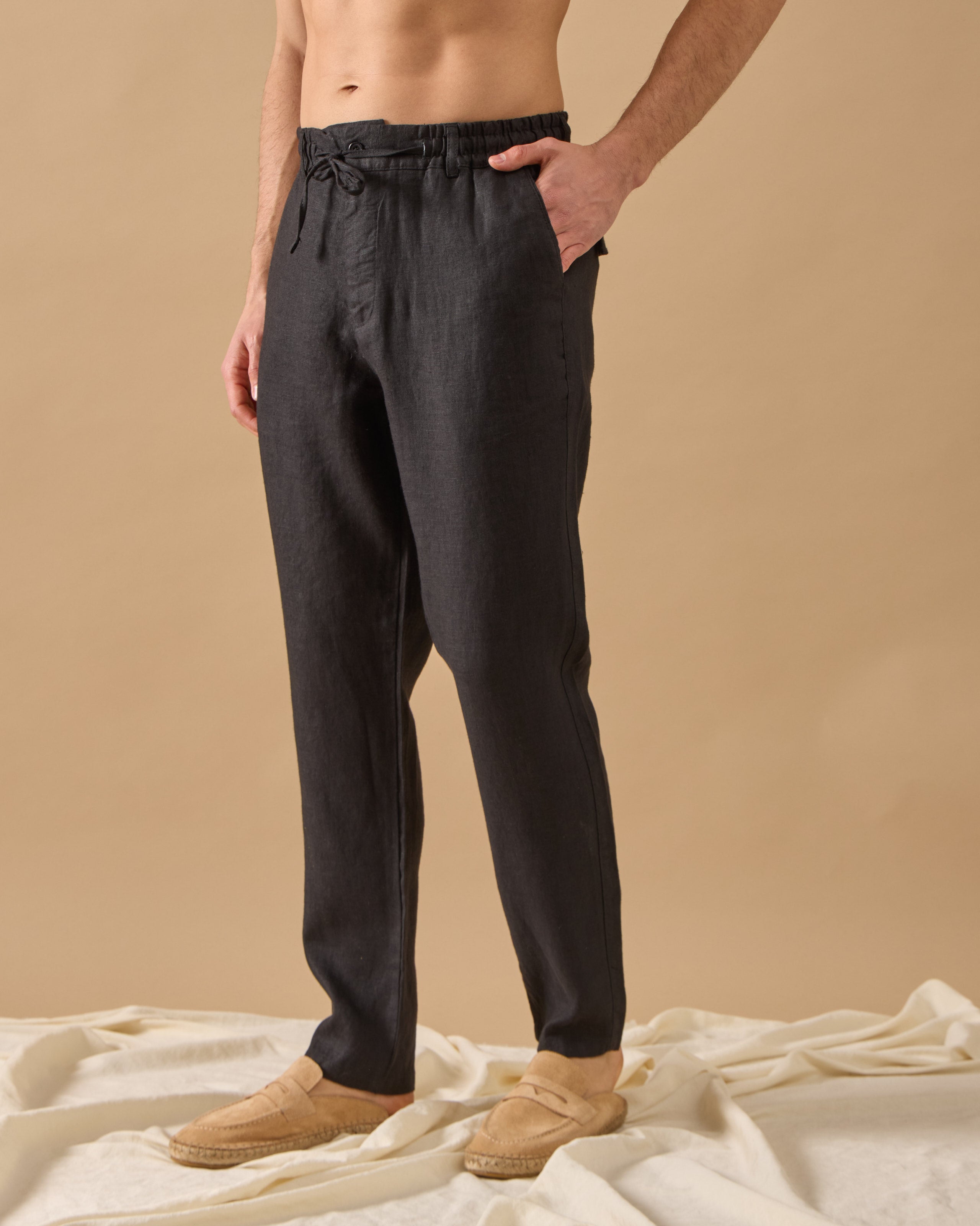 Pantaloni Everhold, Talie Elastică, Negri