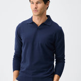 Pulover polo tricotat cu guler în V - bleumarin