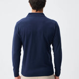 Pulover polo tricotat cu guler în V - bleumarin