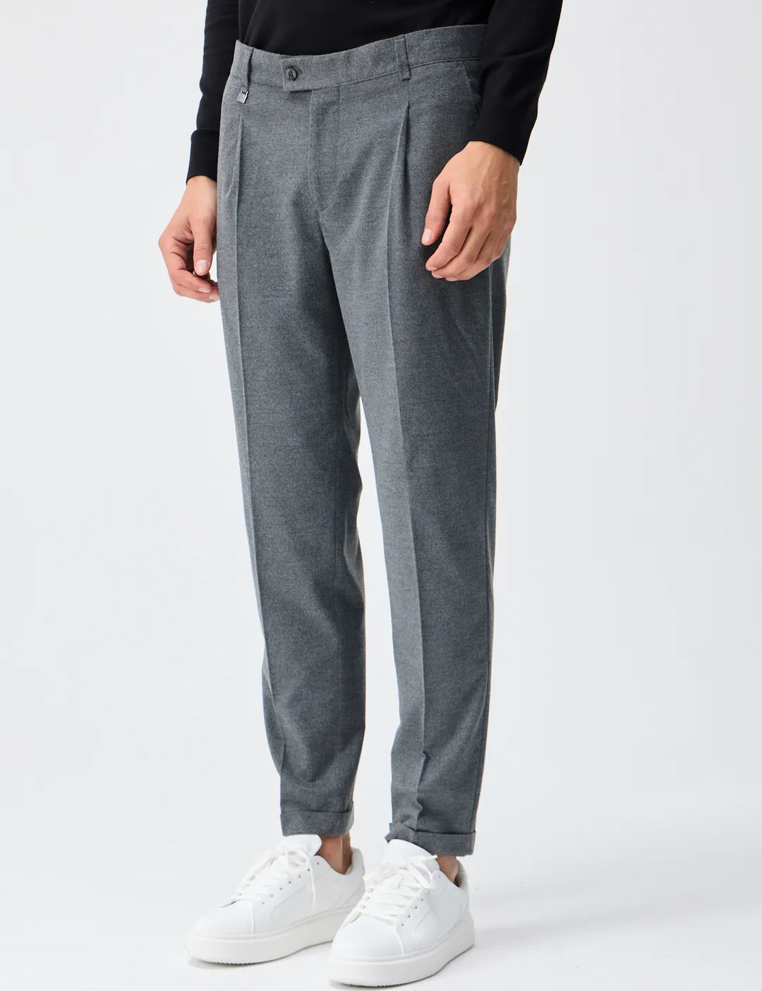 Pantaloni cu pliuri din mix de lână - gri
