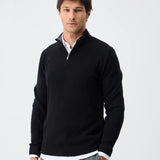 Pulover din bumbac cu fermoar la jumătate - negru