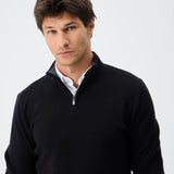 Pulover din bumbac cu fermoar la jumătate - negru