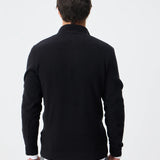 Pulover din bumbac cu fermoar la jumătate - negru