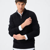 Pulover din bumbac cu fermoar la jumătate - negru