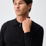 Pulover polo cu fermoar – amestec cașmir - negru