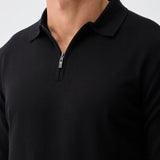 Pulover polo cu fermoar – amestec cașmir - negru