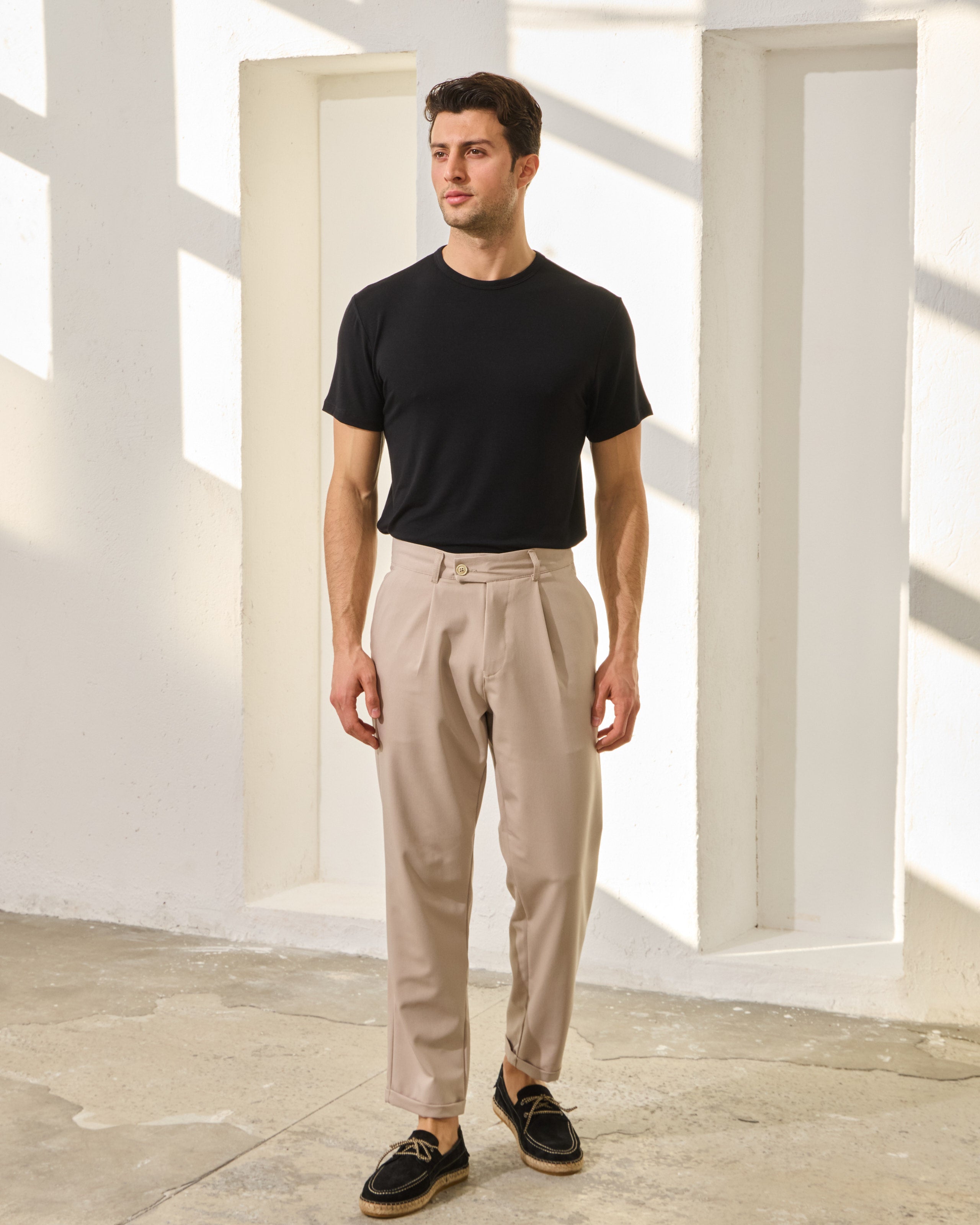 Pantaloni Everhold, Cropped cu Pense, Crem
