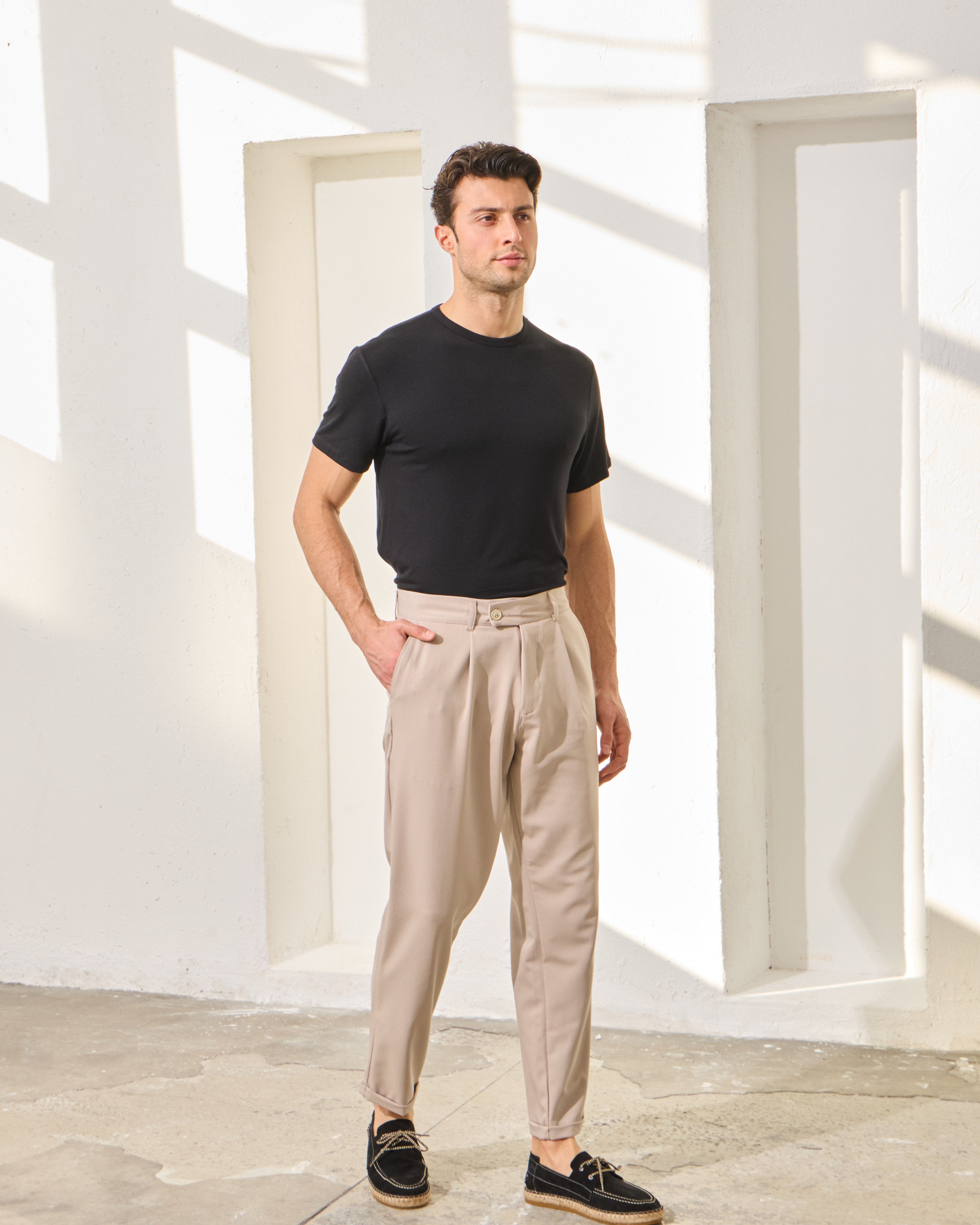 Pantaloni Everhold, Cropped cu Pense, Crem