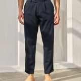 Pantaloni Everhold, Cropped cu Pense, Navy