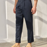 Pantaloni Everhold, Cropped cu Pense, Navy