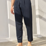 Pantaloni Everhold, Cropped cu Pense, Navy