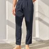 Pantaloni Everhold, Cropped cu Pense, Navy