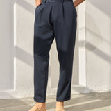 Pantaloni Everhold, Cropped cu Pense, Navy