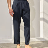 Pantaloni Everhold, Cropped cu Pense, Navy