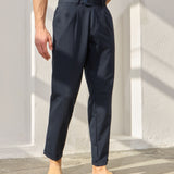 Pantaloni Everhold, Cropped cu Pense, Navy