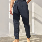 Pantaloni Everhold, Cropped cu Pense, Navy