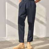 Pantaloni Everhold, Cropped cu Pense, Navy