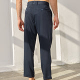 Pantaloni Everhold, Cropped cu Pense, Navy